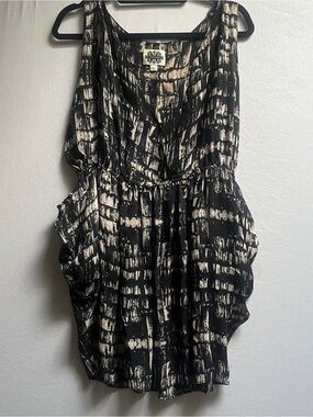 H Fredriksson Abstract Brushstroke Sleeveless Dress Black/Cream Sz L